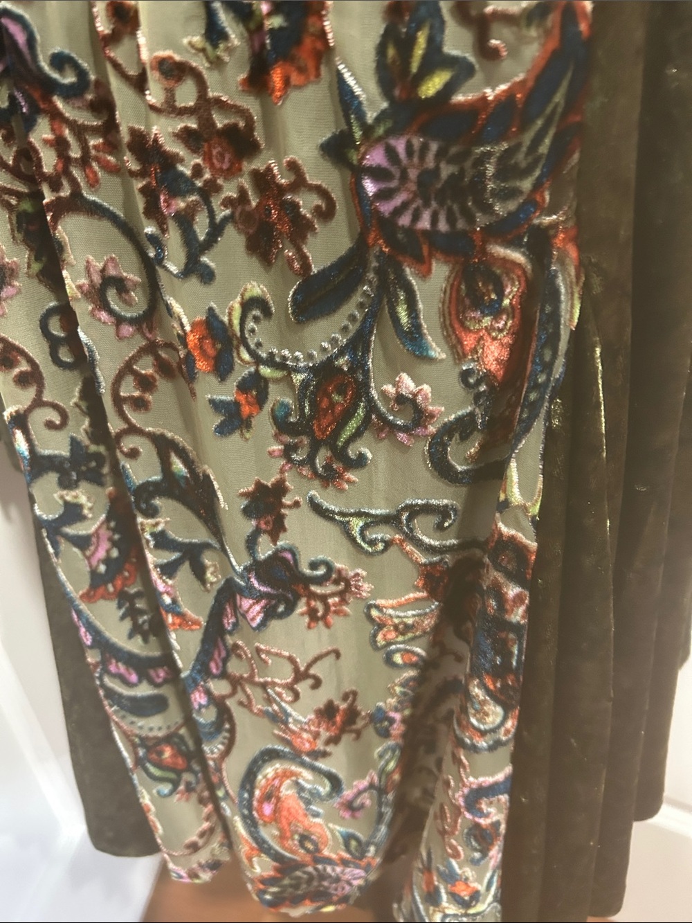 Crushed Velvet Tunic medium green  paisley Burnout sheer Whimsigoth Boho A Line - Picture 12 of 15